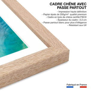 Poster bleu nebuleux Affiche + cadre en bois - Chêne