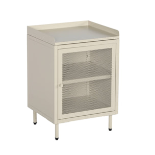 Lot de 2 tables de chevet industrielles métal crème 1 porte grillagée. 40 x 37 x 58.5 cm - Ohio