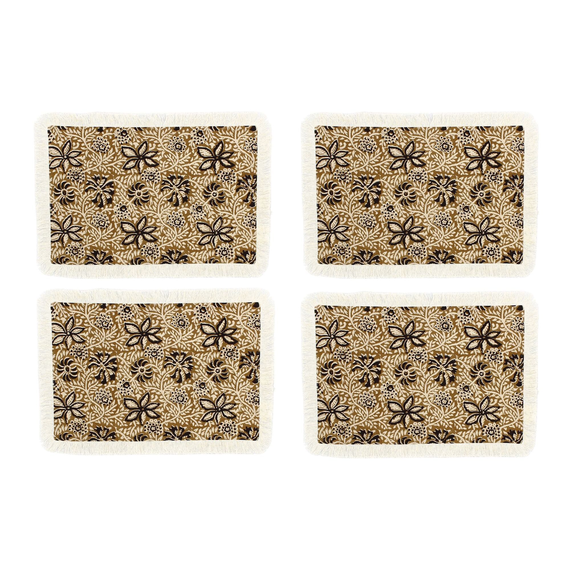 Lot de 4 sets de table en coton camel avec franges BARI