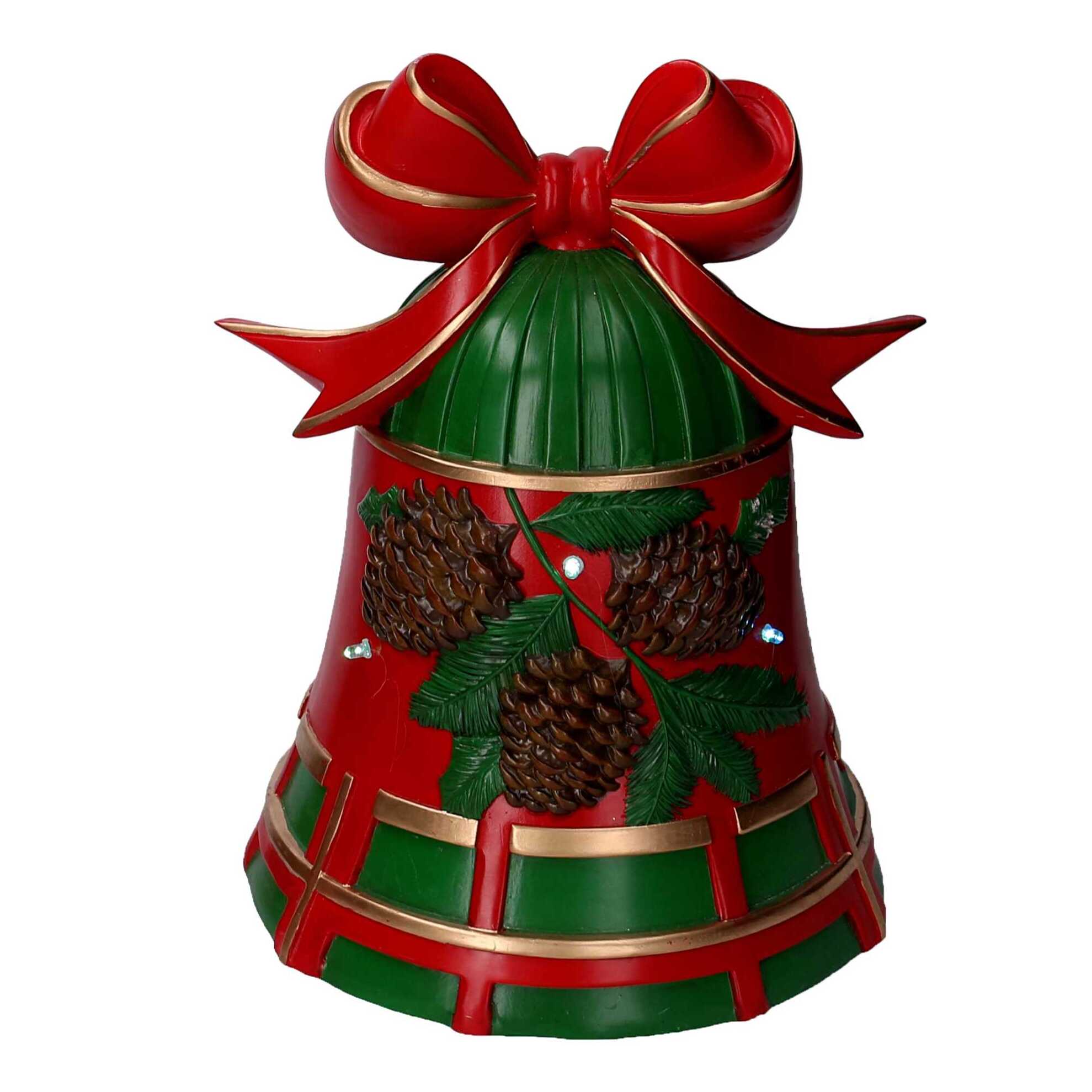 Campana in resina pigne rosso e verde con led cm25x24h33