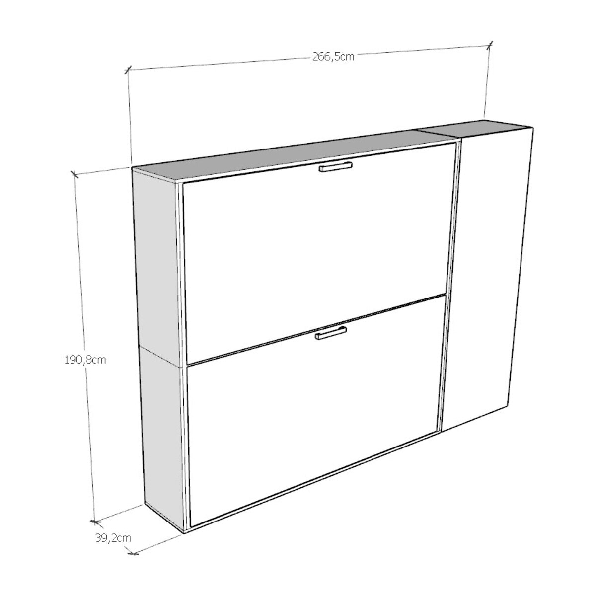 Armoire lit escamotable horizontal superposé 2 couchages 85 Kando avec matelas composition H Frêne Blanc