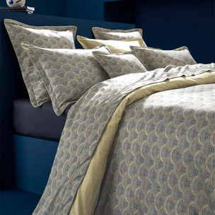 Drap plat satin de coton imprimé beige Eventails argile