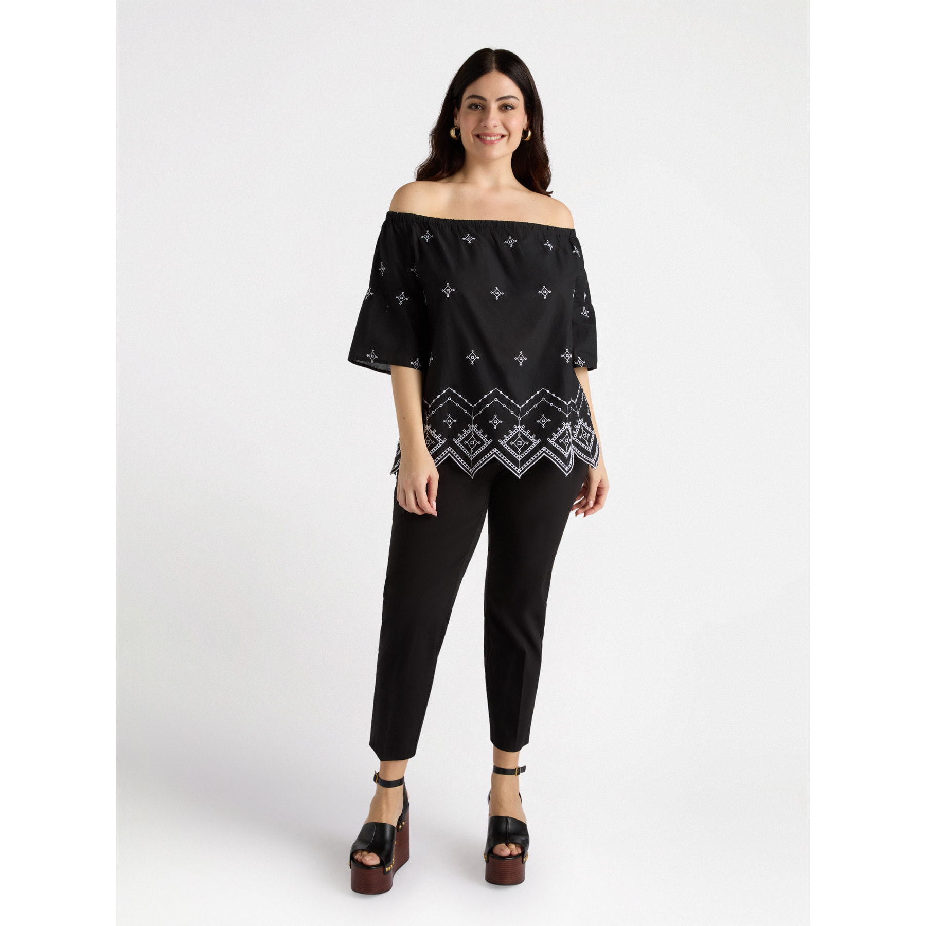 Fiorella Rubino - Blusa etnica off shoulders - Nero