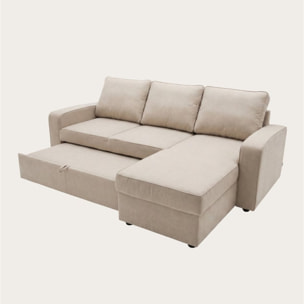 Canapé d'angle Kubor -textile, mousse pu, bois et panneau de particules-couleur beige 238 x 88 x 157 cm