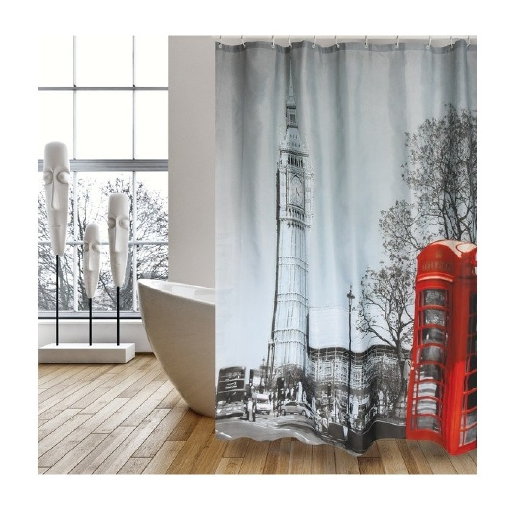 Rideau de douche Polyester 180x200cm Londres - Anneaux inclus MSV