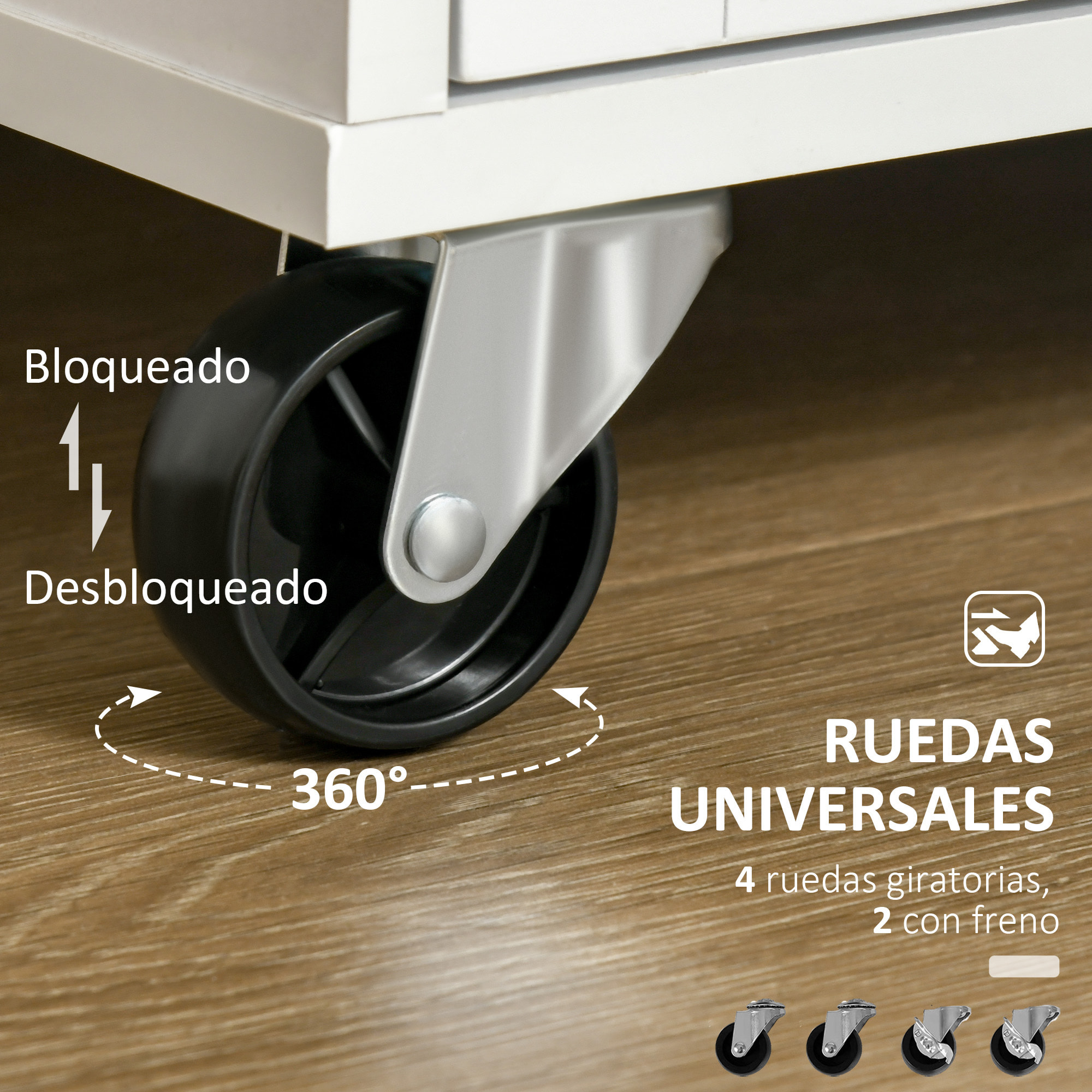 Carro de Cocina con Ruedas Mueble Auxiliar de Cocina con 2 Cajones 2 Puertas Estante Ajustable y Toallero para Comedor Salón 104x46x91 cm Blanco
