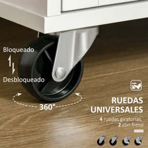 Carro de Cocina con Ruedas Mueble Auxiliar de Cocina con 2 Cajones 2 Puertas Estante Ajustable y Toallero para Comedor Salón 104x46x91 cm Blanco