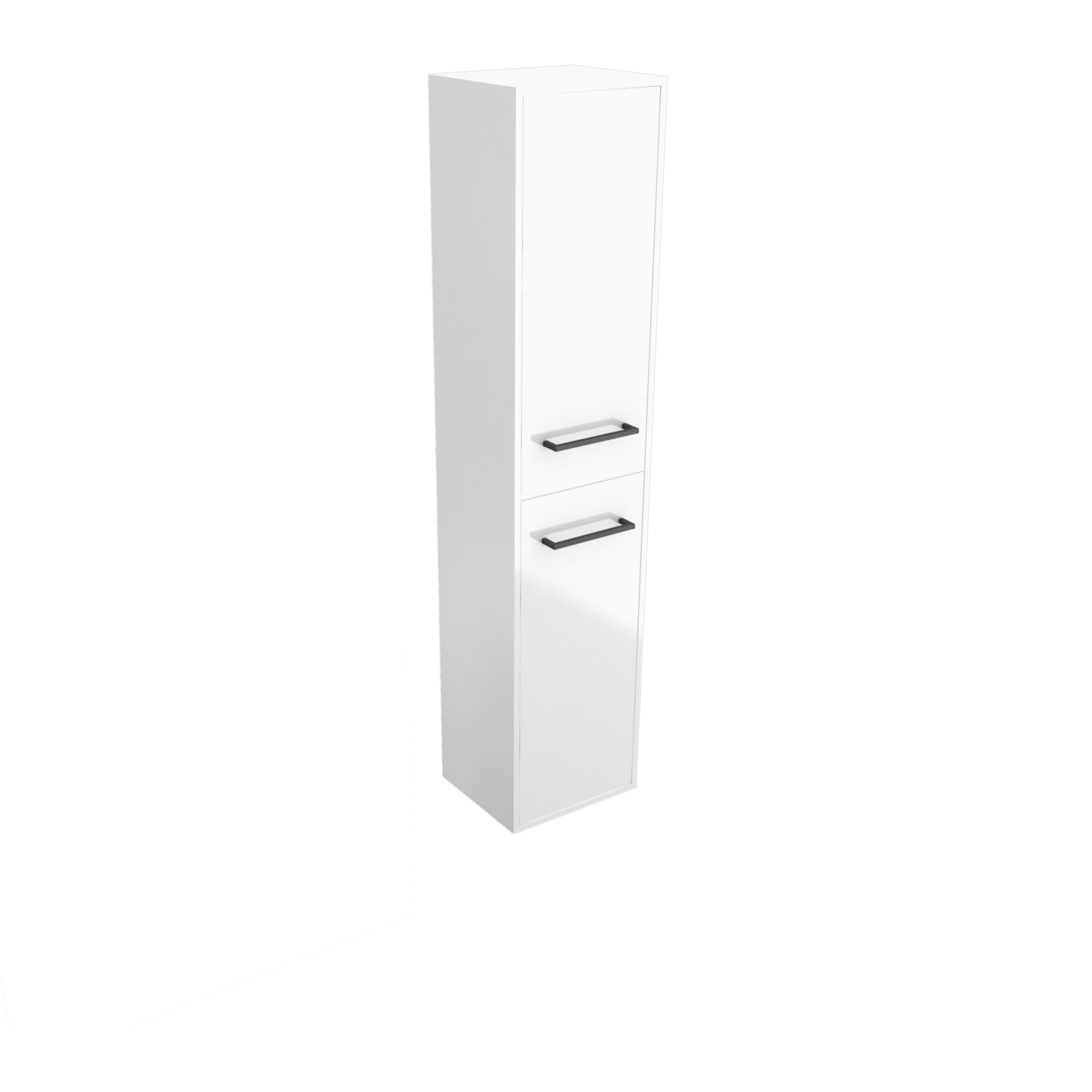Colonne de salle de bain blanche 30x35x150 cm - 2 portes blanches poignees noir mat - STRUCTURA P015