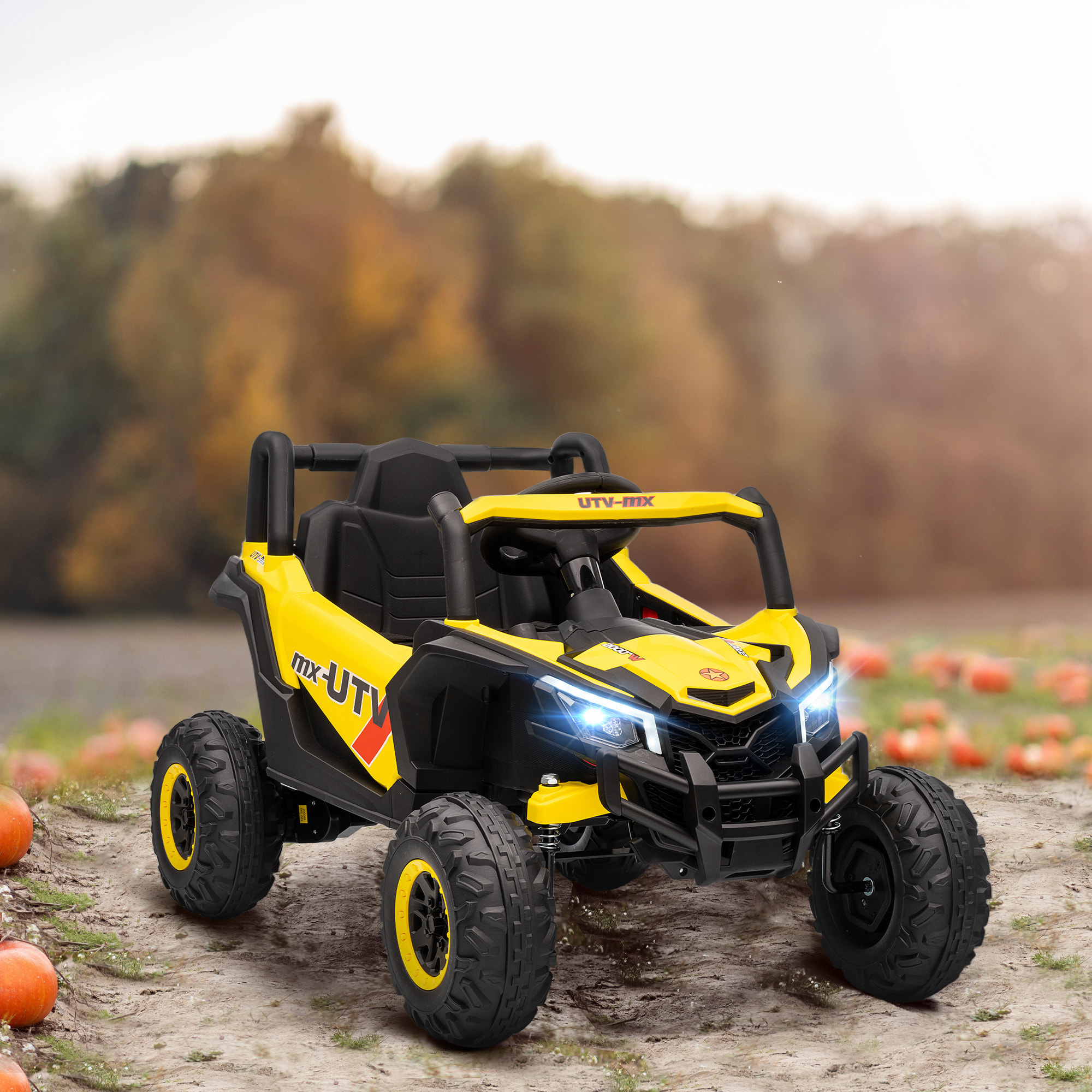 Buggy électrique enfant UTV 12V 7Km/h max. télécommande port USB nombreux effets jaune noir