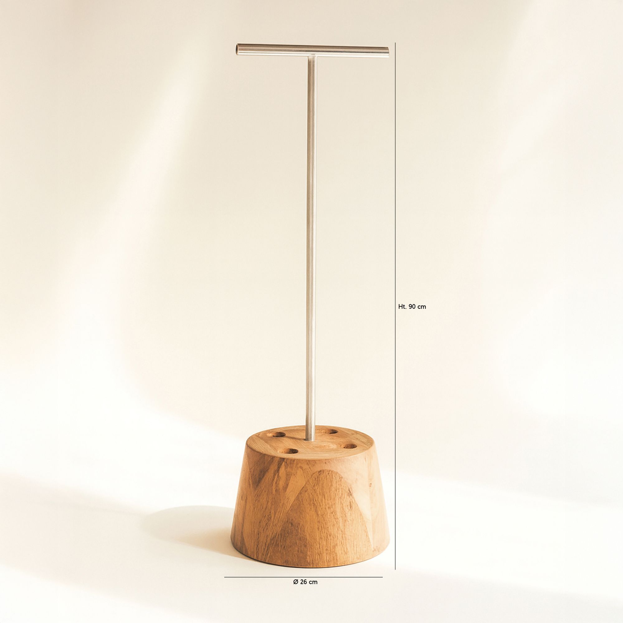 Porte parapluie en teck et acier inoxydable h90cm