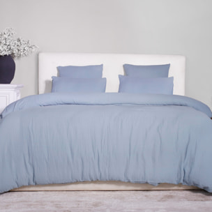 Parure housse de couette gaze de coton lavé bleu givrée