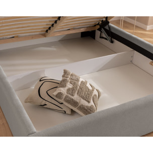 Billy - lit coffre - 140x190 cm - en tissu texturé - sommier inclus - Gris
