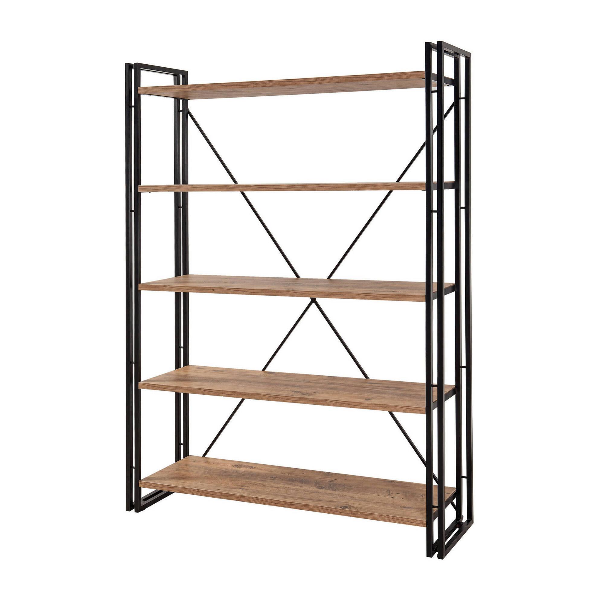 Libreria Dpig, Scaffale da ufficio, Mobile portalibri, Biblioteca, 130x35h180 cm, Quercia e Nero