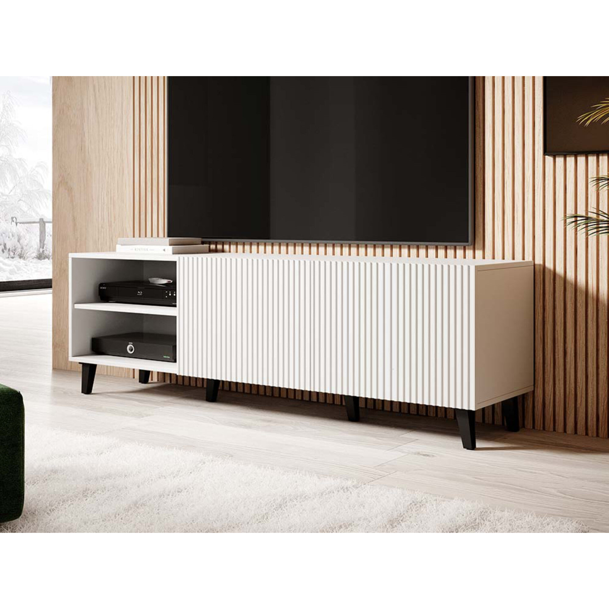 Sanna - meuble TV - 2 portes et 2 niches - 150 cm - Blanc