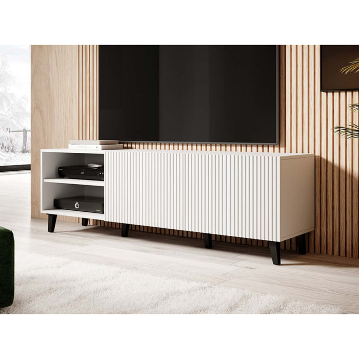 Sanna - meuble TV - 2 portes et 2 niches - 150 cm - Blanc