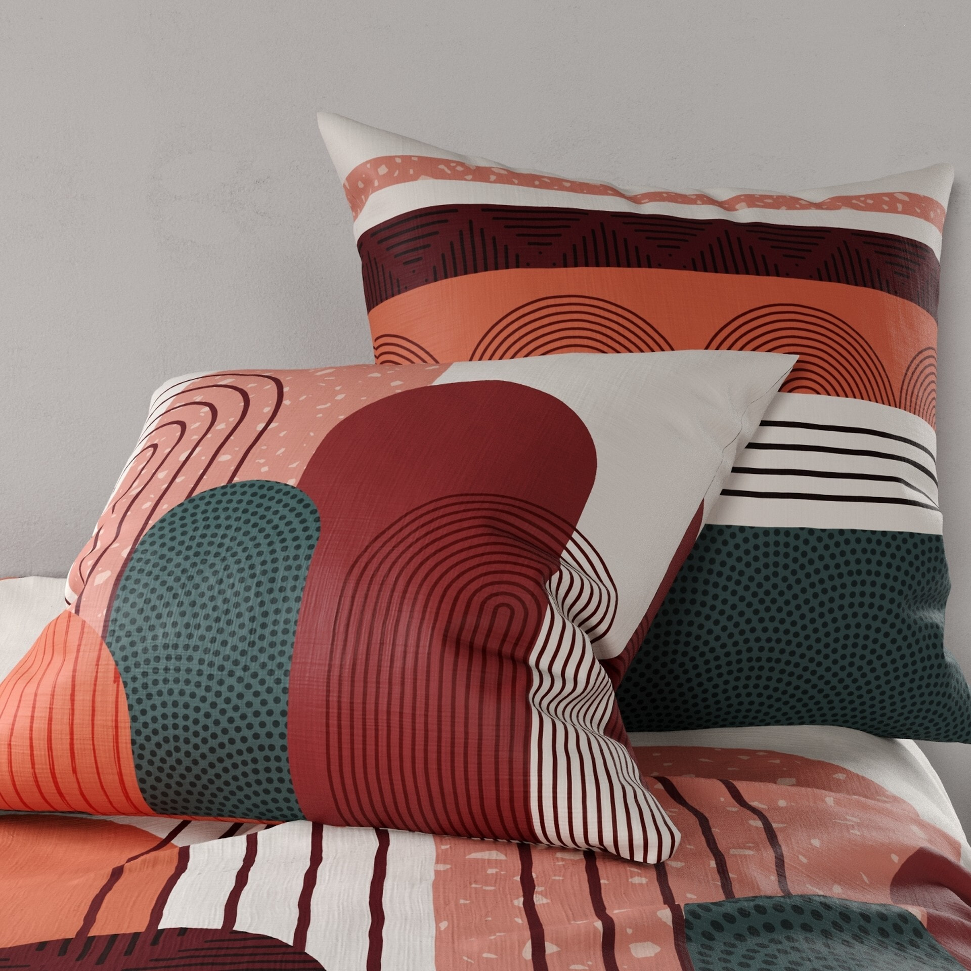 Parure housse de couette coton rouge