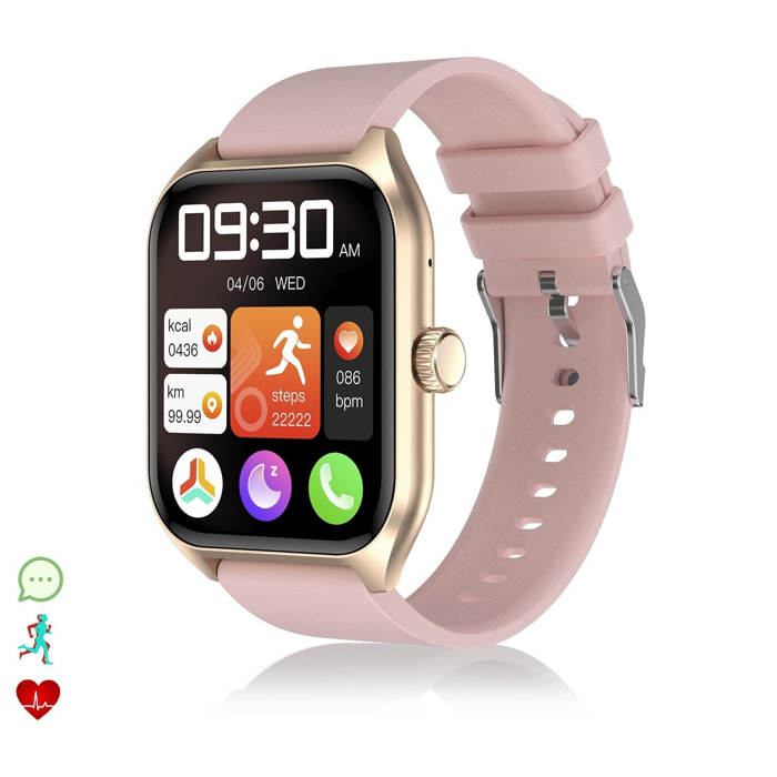 DAM Smartwatch Qx5 con schermo da 1,96 pollici. Chiamate Bluetooth, oltre 100 modalità sportive, misuratore di glucosio e pressione arteriosa.