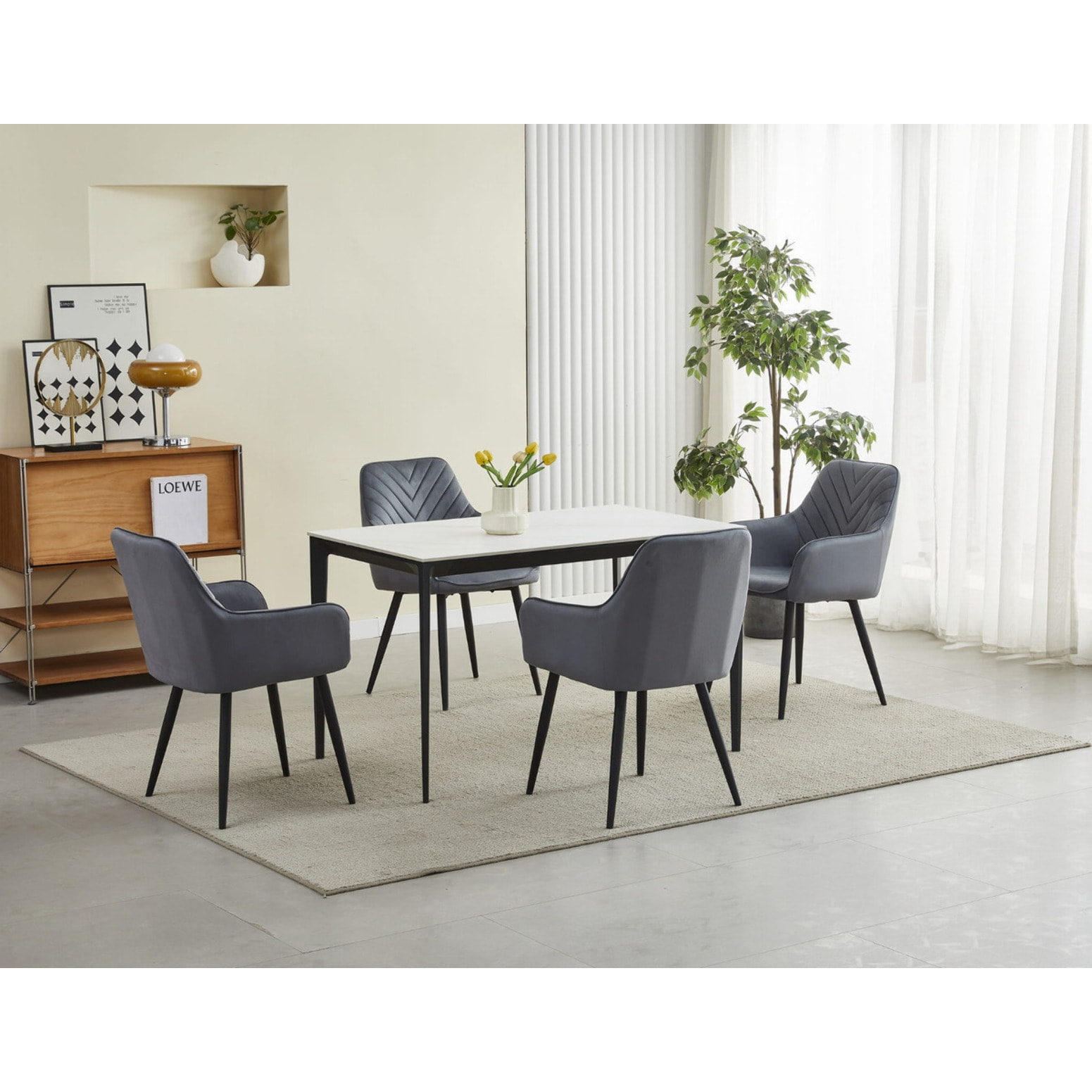Sedia Nana in Velluto Grigio Scuro con Gambe Nere