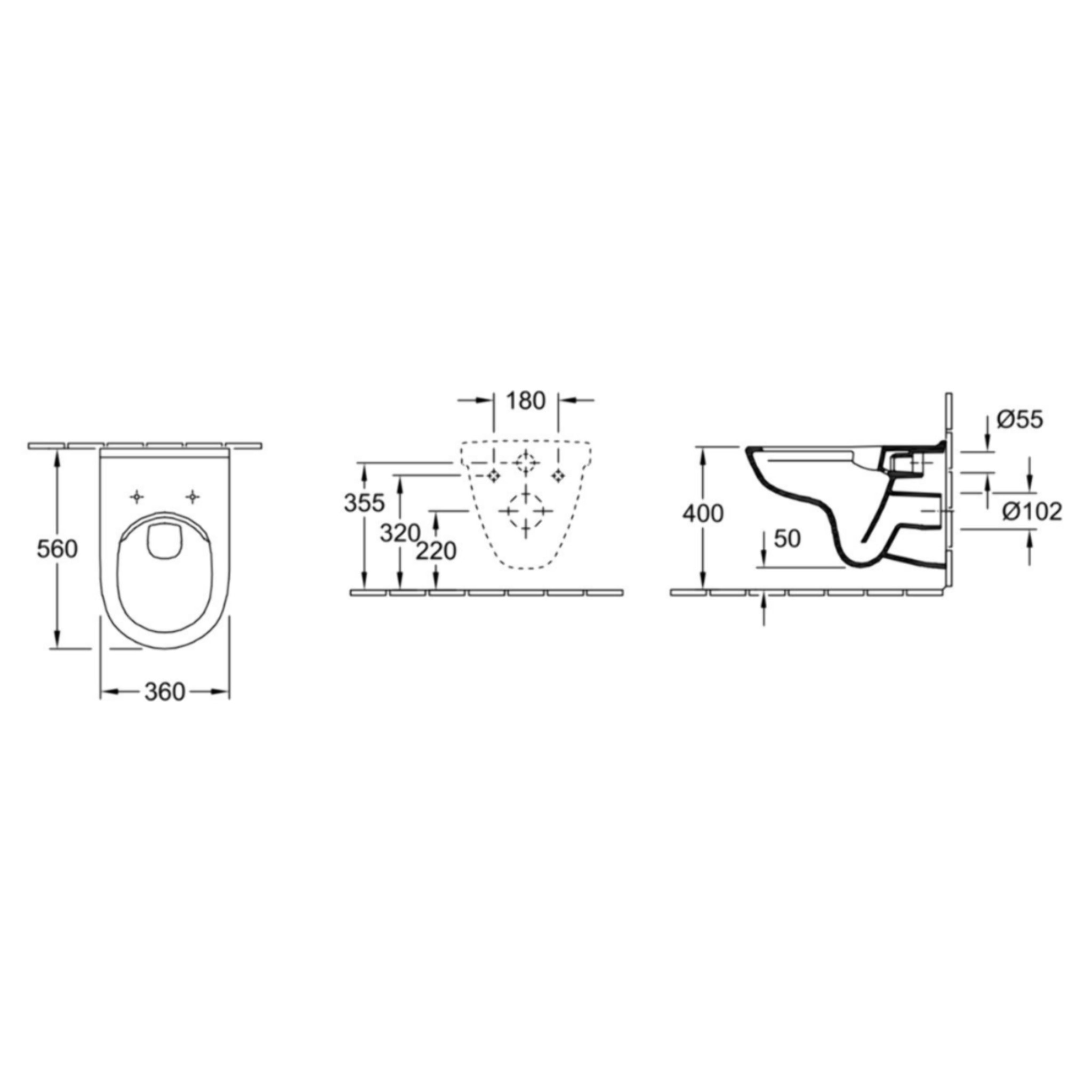 WC suspendu compact sans bride O.novo 36 x 56 avec abattant