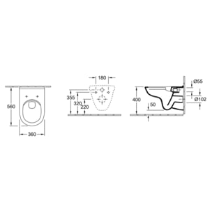 WC suspendu compact sans bride O.novo 36 x 56 avec abattant