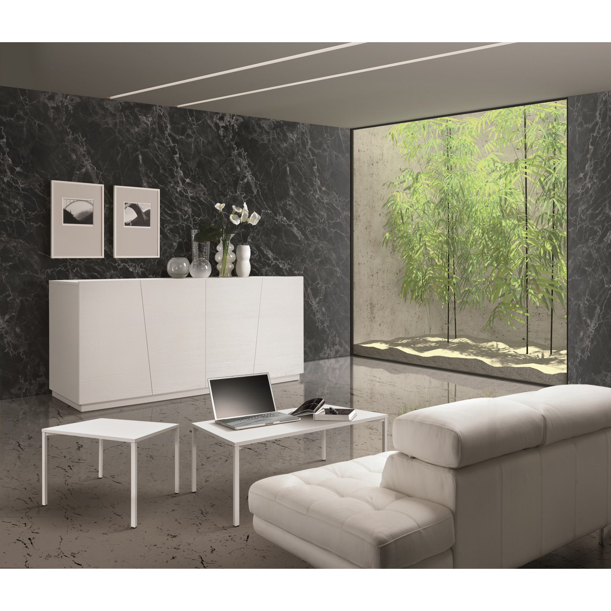 Credenza GORGONA in legno, finitura in bianco frassinato, 180x50 cm