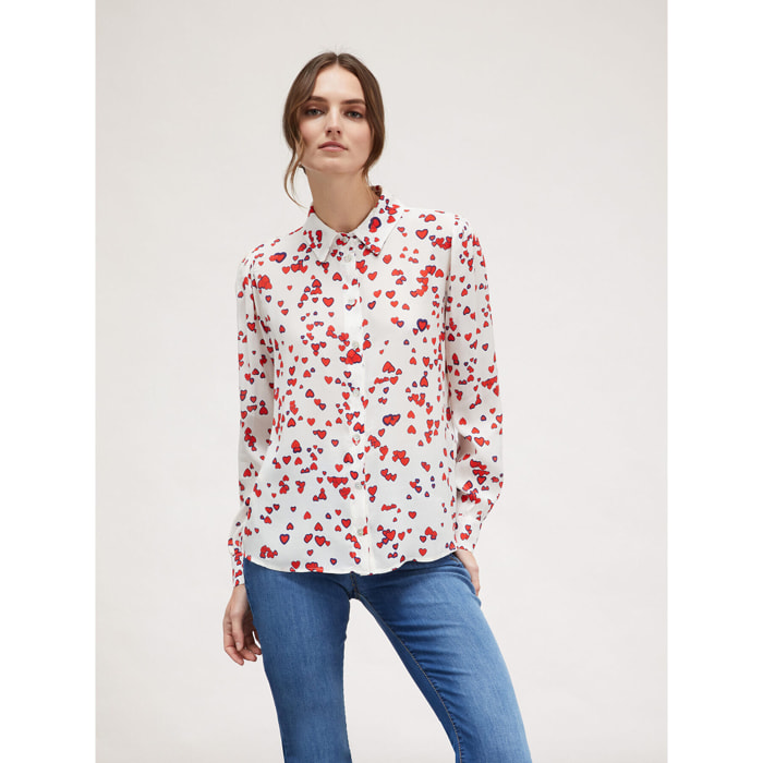 Motivi - Camisa de crepé con estampado de corazones - Blanco