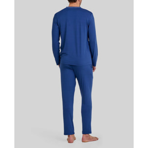 Pijama hombre suave tejido, escote en pico, manga larga y pantalón largo con bolsillos laterales