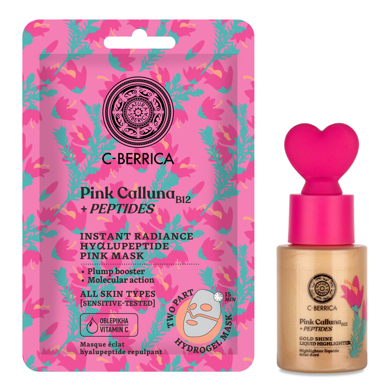 Pink Calluna - Coffret Highlighter Doré 30 ml + Masque Visage en Tissu