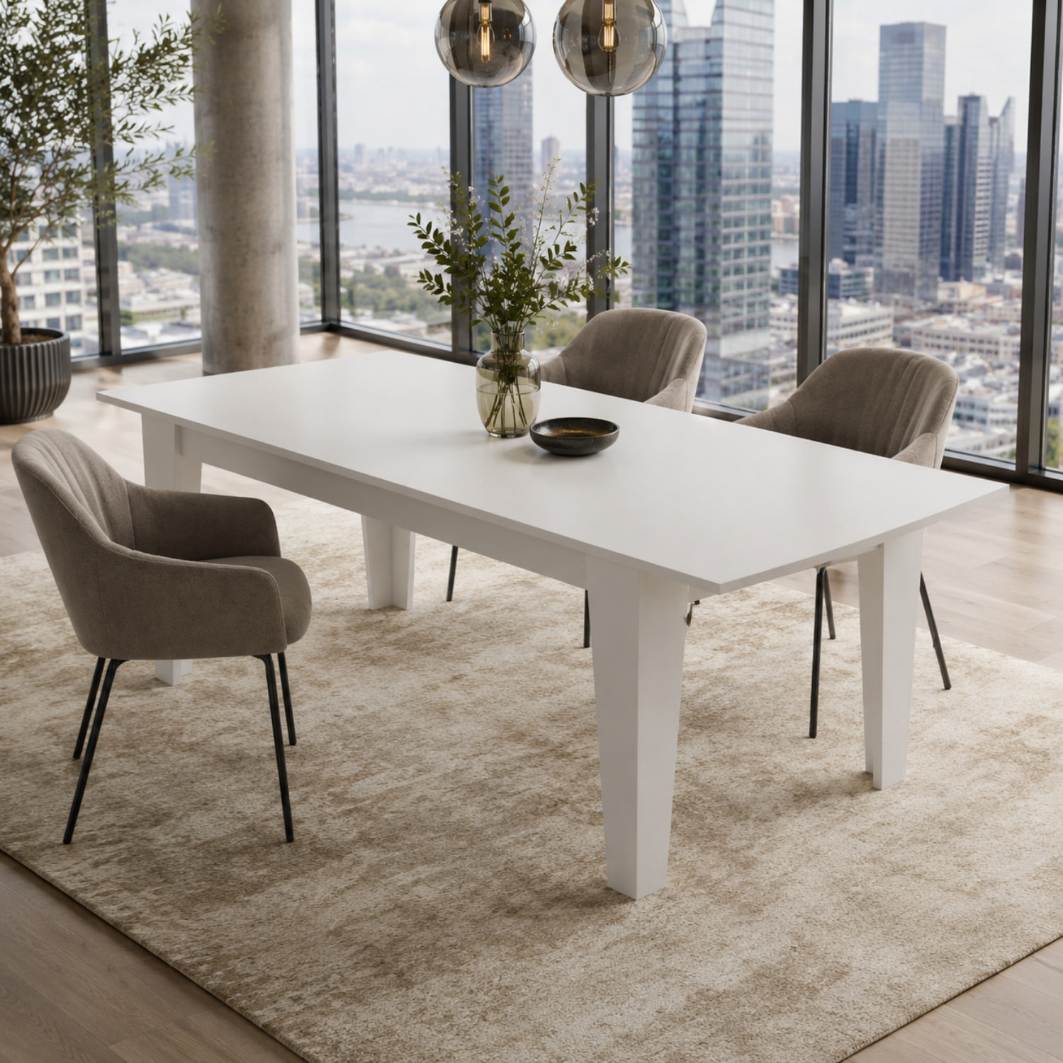 Tavolo da Pranzo Allungabile Da 160 A 220 Cm Gambe a Spillo Design Moderno 10 Posti Estensibile Guide In Metallo Cucina Salotto Soggiorno Bianco