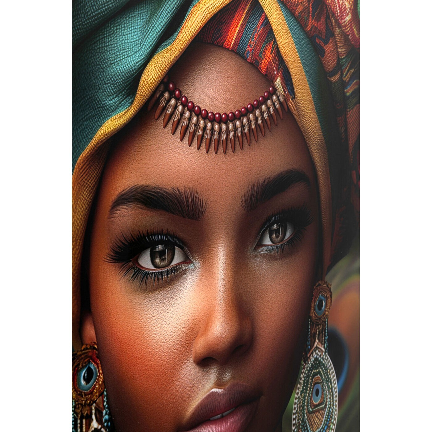 Tableau en verre femme paon 100x100cm Kare Design