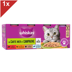 WHISKAS 8 Boîtes en gelée 4 variétés pâtée pour chat 390g (1x8)