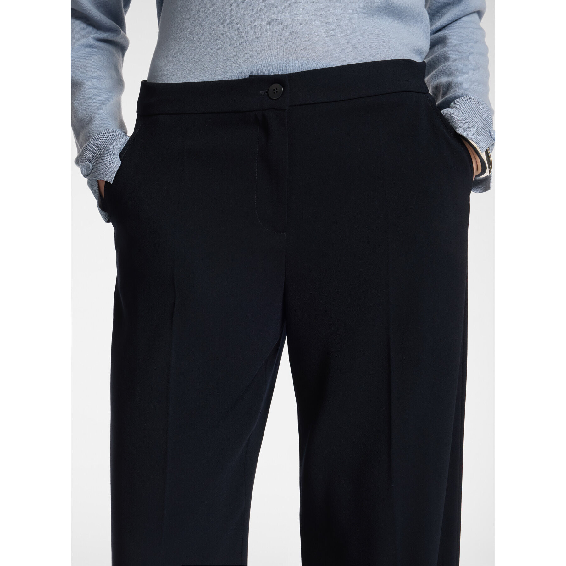 Elena Mirò - Pantaloni palazzo in crêpe misto cotone - Blu