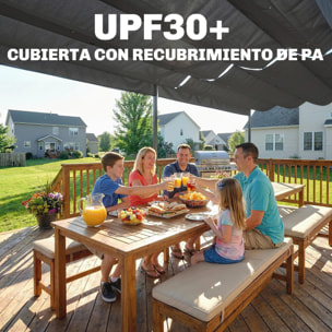 Pérgola de Jardín 6x3 m con Techo Retráctil, Cenador de Jardín con UPF30+, Estructura Metálica, Tela de Poliéster, Pabellón para Exterior, Terraza, Gris Oscuro