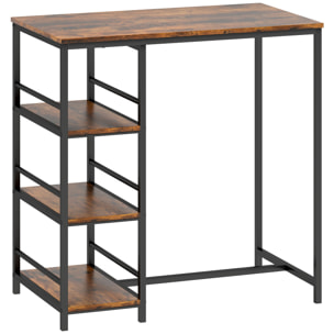 Table de bar mange-debout table haute 3 étagères style industriel dim. 90 x 50 x 90 cm acier noir effet bois vieilli