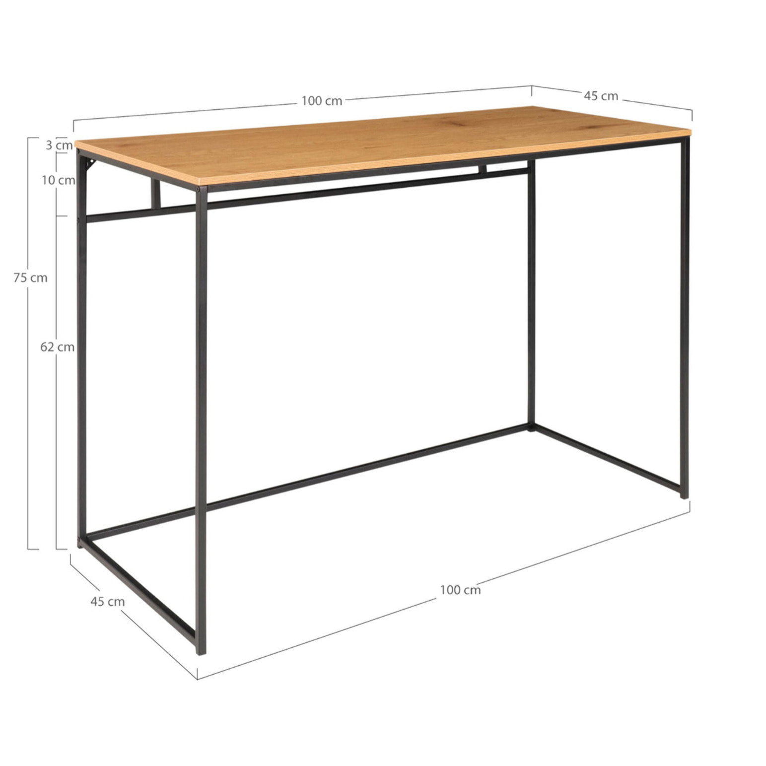 Scrivania Vita effetto rovere con struttura in acciaio nero, 100×45×75 cm
