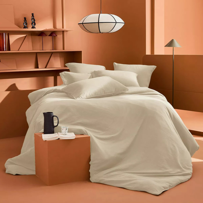 Drap plat gaze de coton lavé uni beige Malia lin
