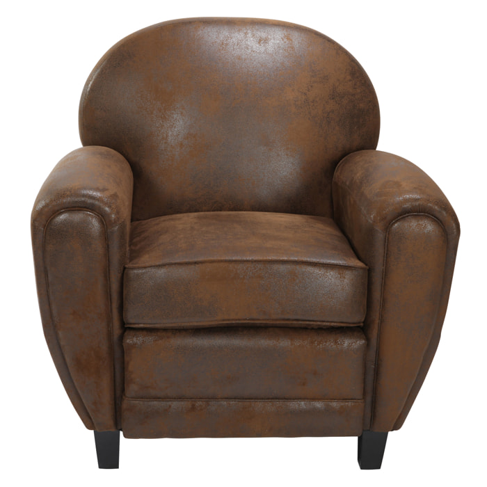 Fauteuil marron vieilli en microfibre - Club