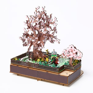 Maqueta de Madera 3D, con movimiento mecánico diseño cerezo en flor con luz y música. 446 piezas.