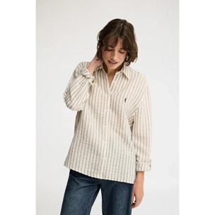Camisa de rayas azul marino con efecto arrugado de corte holgado y bordado Rigby Go