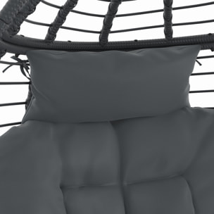 Fauteuil œuf sur pied effet rotin gris avec coussin