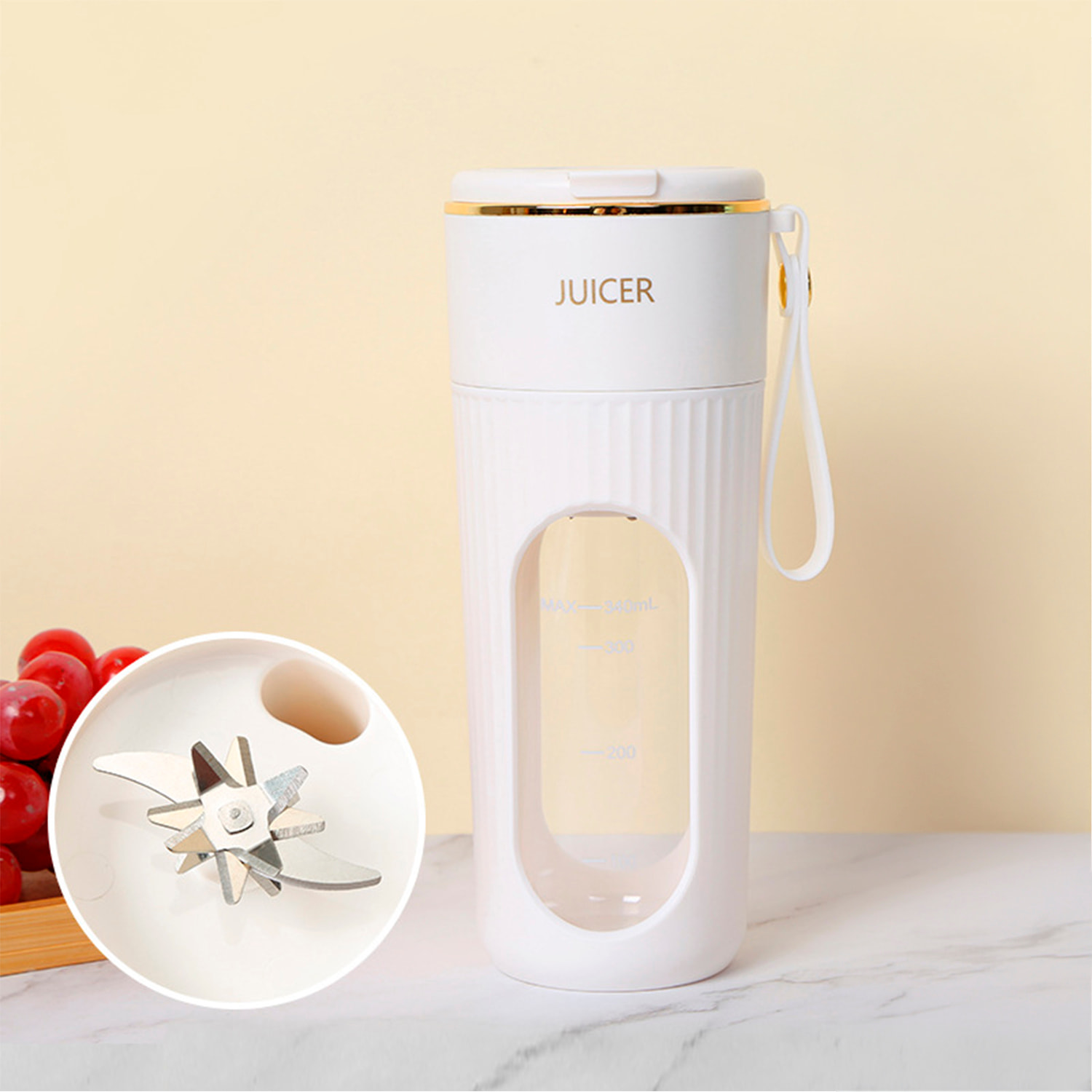 Mini batidora portátil de 340ml con 10 cuchillas de acero, pantalla LCD e inicio de seguridad por doble click.