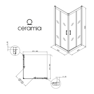 CASCADA Porte de douche 90x90x195cm coulissante anticalcaire avec profilés chrome brillant (CERAHC9090C)