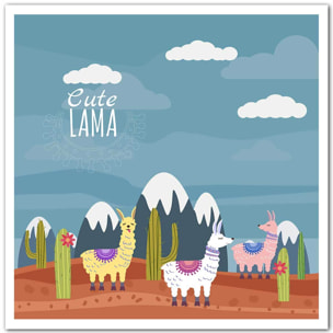 Affiche illustration lamas et sommets enneigés Affiche seule