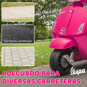 Moto Eléctrica para Niños 6V con Licencia Vespa, Moto Eléctrica Infantil con Ruedas Auxiliares de 6,9'', Velocidad de 2,5km/h, Faro y Bocina, para Niños de 2-6 Años, Rosa
