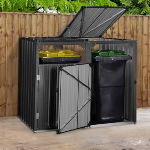 Cache poubelles double en métal gris anthracite