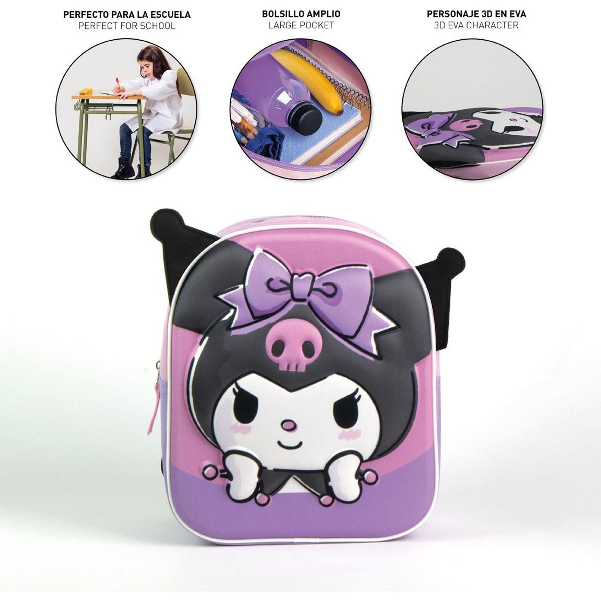 Mochila Infantil 3D Aplicaciones Hello Kitty Kuromi