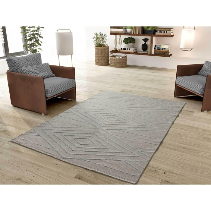 LUX Alfombra geométrica en estilo étnico en color blanco, varias medidas disponibles.