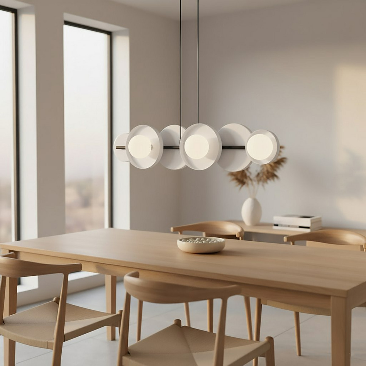 Lampada a sospensione Model con struttura in acciaio nero e diffusori bianchi