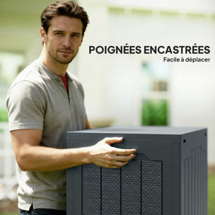 Coffre de jardin 93L dim. 56 x 41 x 50 cm effet rotin et bois anthracite