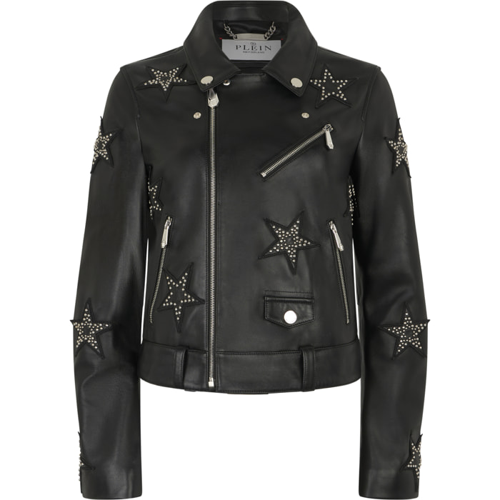 PHILIPP PLEIN Boxy Biker Jacket Stars